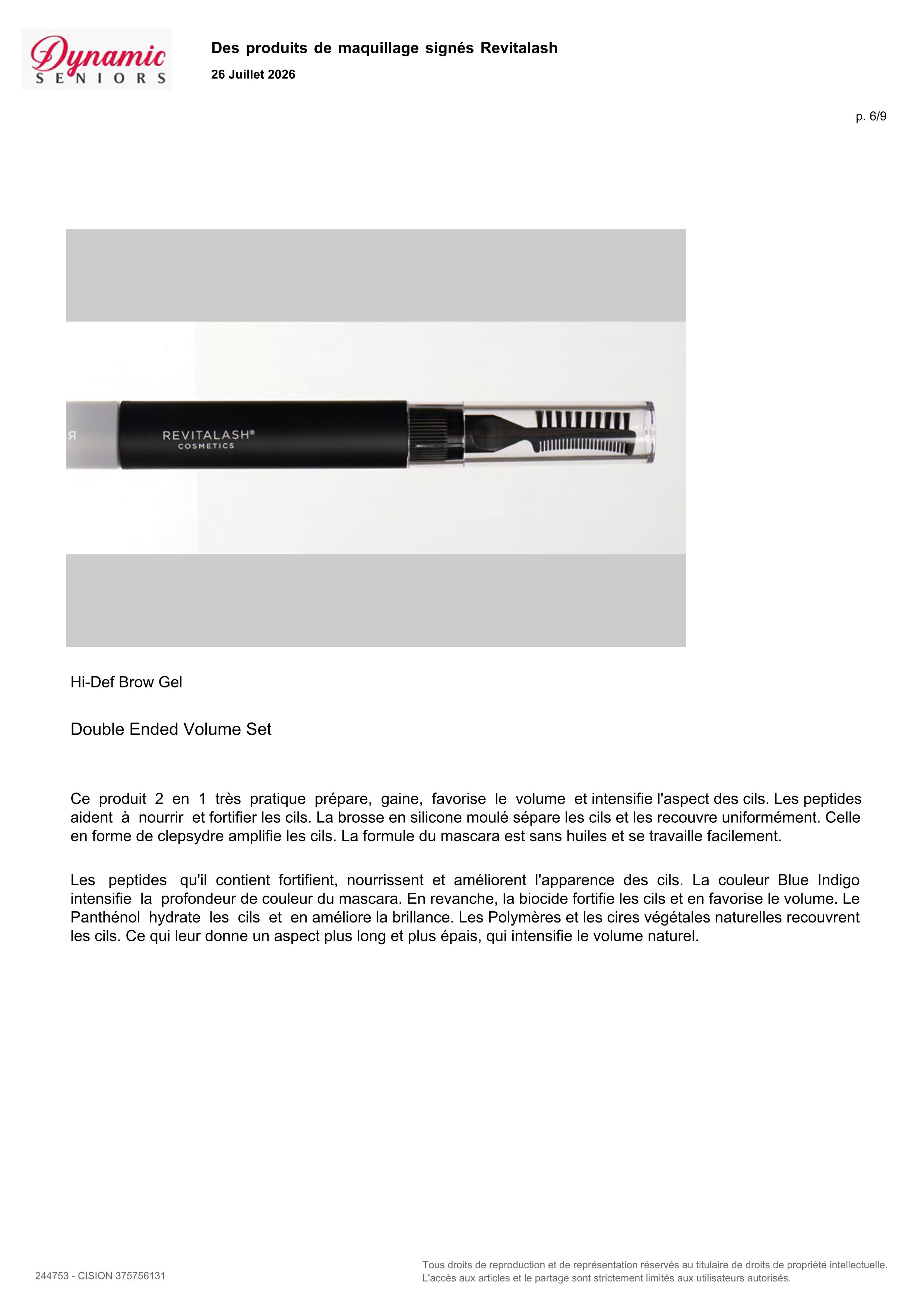 Des produits de maquillage signés RevitaLash® paru dans Dynamic Seniors - Juillet 2026 